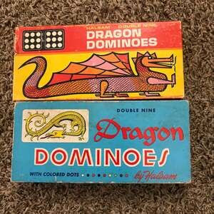 Vintage Halsam Double Nine Dragon Dominoes Board Games (2 Sets)